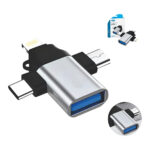 Adaptador Otg Lighting, Tipo C, Usb e V8 3 X 1